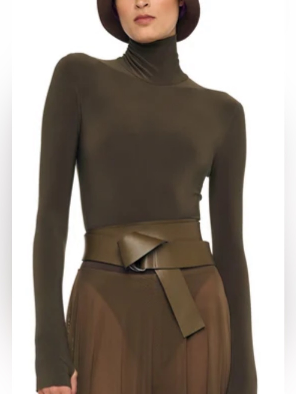 Norma Kamali Bark Turtleneck Long-Sleeve Bodysuit NWT! Skirt in separate listing